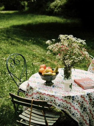 Image may contain Dining Table Furniture Table Grass Plant Book Publication Cup Chair Desk and Tabletop