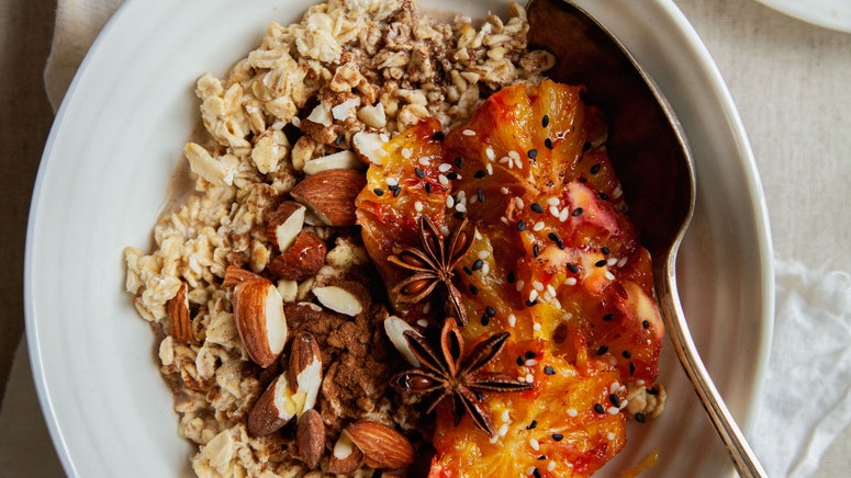 Snickersinspired overnight oats with date caramel and a chocolate shell